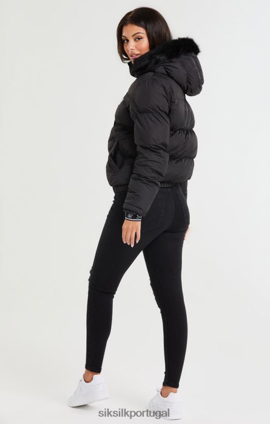 mulheres vestuário 6884ZR140 SikSilk parka cropped - preta