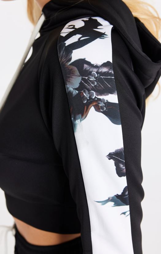 mulheres vestuário 6884ZR114 SikSilk moletom preto com manga e painel floral