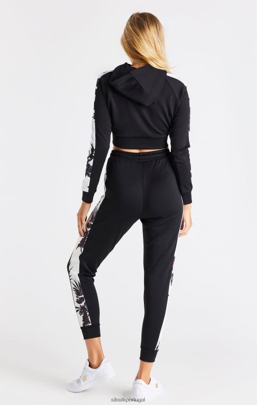 mulheres vestuário 6884ZR114 SikSilk moletom preto com manga e painel floral