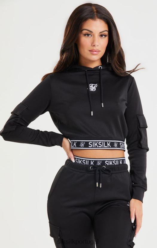 mulheres vestuário 6884ZR116 SikSilk moletom cargo preto cropped