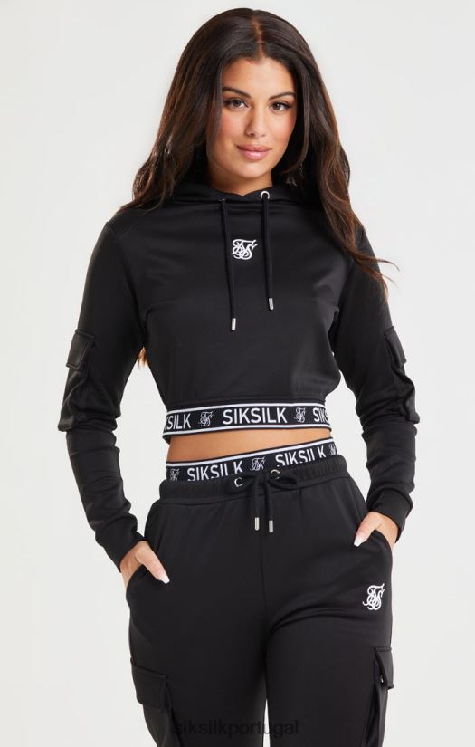 mulheres vestuário 6884ZR116 SikSilk moletom cargo preto cropped