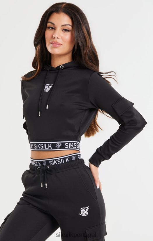 mulheres vestuário 6884ZR116 SikSilk moletom cargo preto cropped