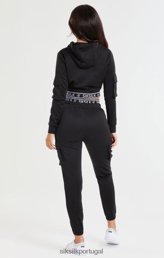 mulheres vestuário 6884ZR116 SikSilk moletom cargo preto cropped