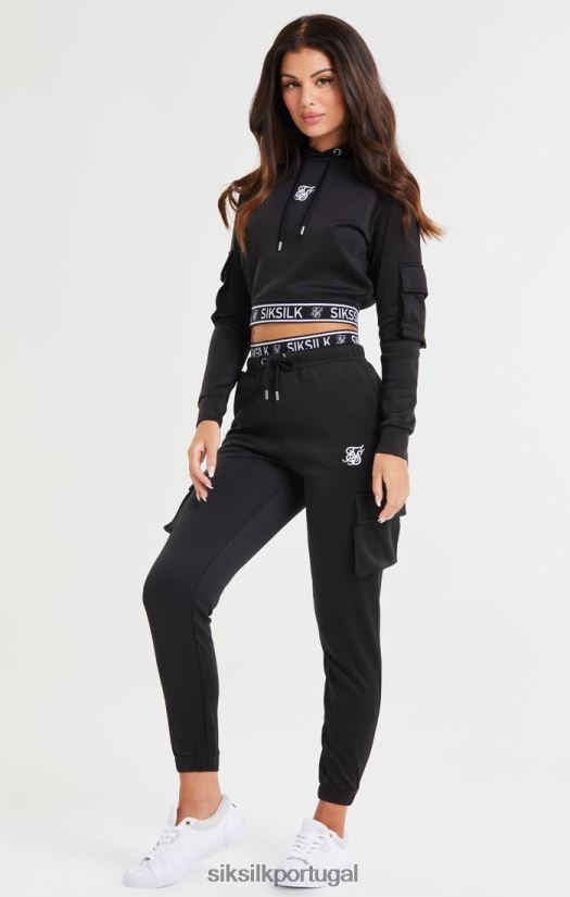 mulheres vestuário 6884ZR116 SikSilk moletom cargo preto cropped