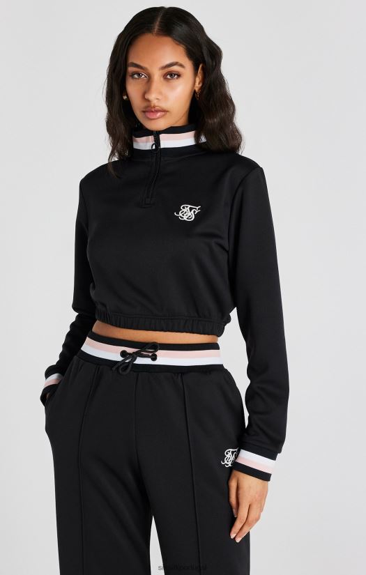 mulheres vestuário 6884ZR75 SikSilk top universitário preto com zíper 1/4