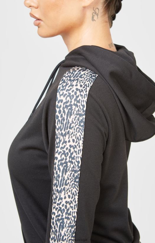 mulheres vestuário 6884ZR80 SikSilk moletom preto com estampa de leopardo