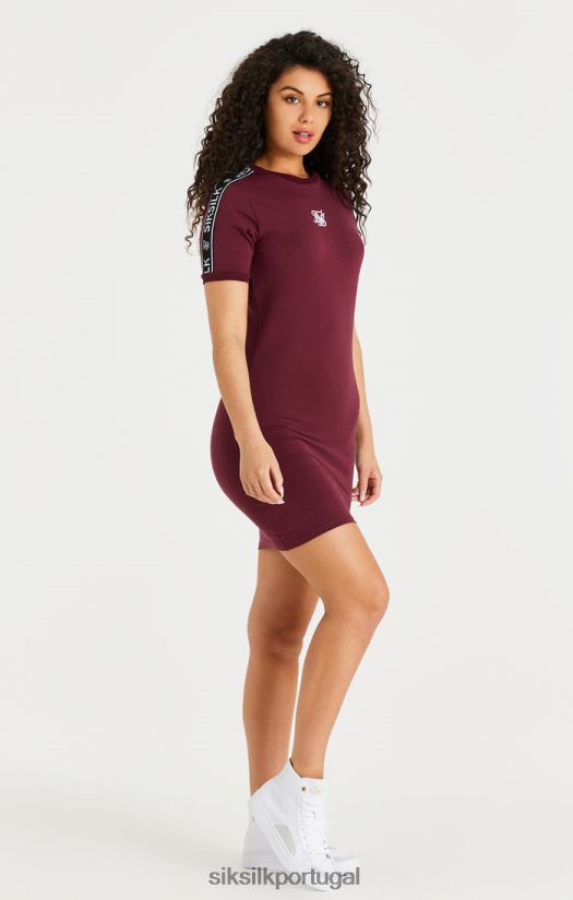 mulheres vestuário 6884ZR141 SikSilk vestido bodycon fita bordô