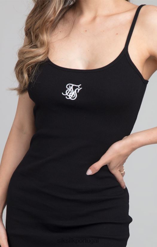 mulheres vestuário 6884ZR145 SikSilk vestido bodycon canelado - preto