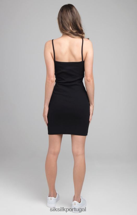 mulheres vestuário 6884ZR145 SikSilk vestido bodycon canelado - preto