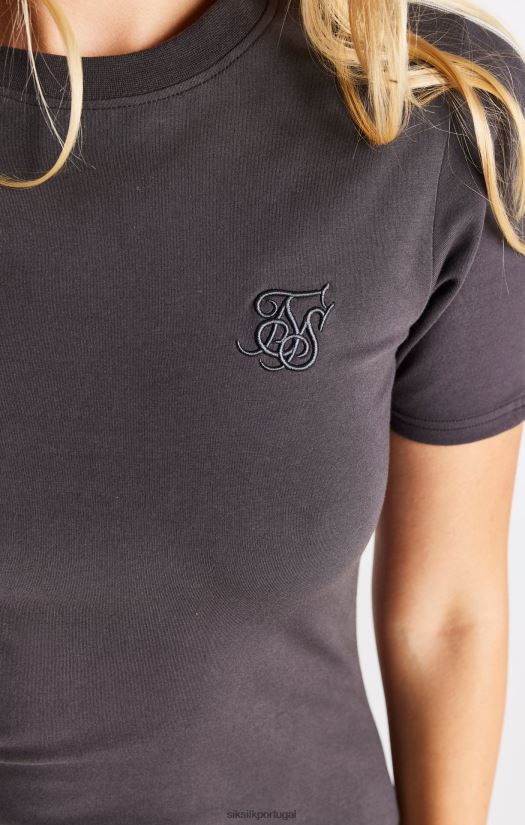 mulheres vestuário 6884ZR155 SikSilk vestido estampado manga curta - cinza